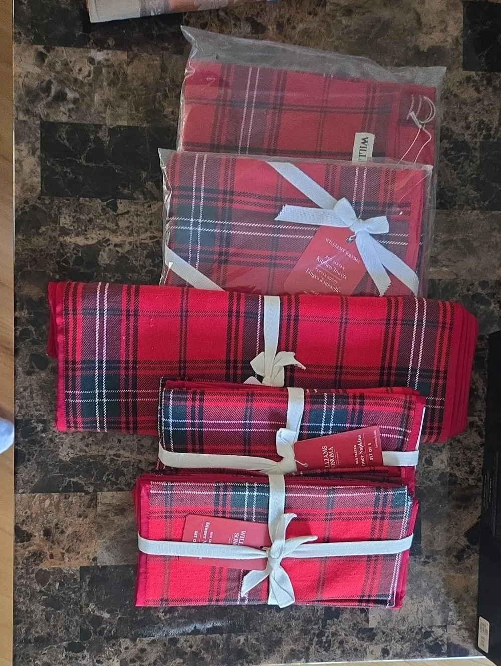 Williams Sonoma Red Plaid Holiday Throws and Napkin Set
